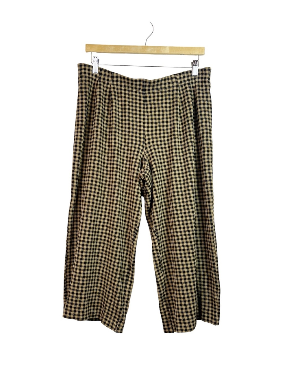 J. Jill Ponte Full Wide Leg Black And Camel Check Pattern Pant Size L Boho